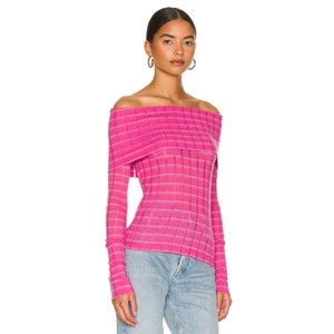 Free People Revolve NWT Snowbunny GF Rib Off Shoulder Top Fuschia Fizz Large New